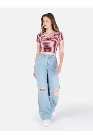 Colin's Colins 970 Berry Normal Kesim Yüksek Bel Geniş Paça Mavi Kadın Jean Pantolon Cl1069450 Q1.v1 Dn43398 Denim
