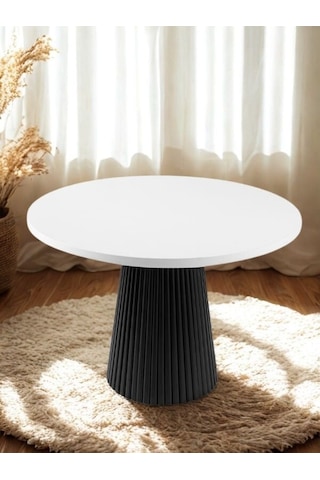 Milas Natural Ahşap Bohem Yemek Masası 130x130 Beyaz - Siyah