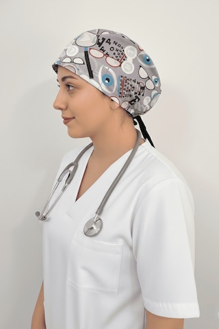 Unisex Göz Desenli Göz Doktoru Hemşire Medikal Cerrahi Saç Bonesi Gri