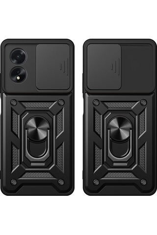 Zore Oppo A38 Uyumlu Magnetik Standlı Kamera Korumalı Msra Sürgülü Vega Kapak-siyah Siyah