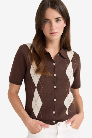 Defacto Regular Fit Polo Yaka Triko Hırka F7976ax25aubn340 Kahve