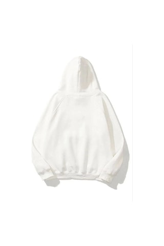 Mbb E-ticaret Kadın Kapüşonlu Kanguru Cepli 3 İplik Pamuklu Düz Hoodie Sweatshirt - Beyaz