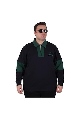 Starbattal Büyük Beden Polo Yaka Fermuarlı Sweat Double Face 25709 Lacıvert Lacivert