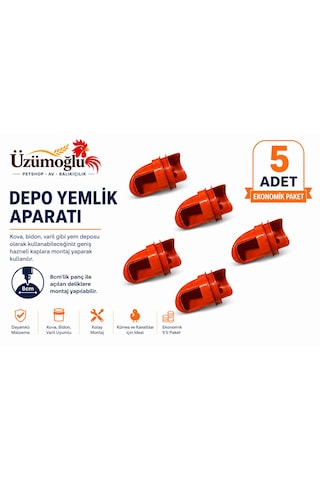 10 Parça Ekonomik Set 5 Adet Depo Yemlik Aparatı + 5 Adet Depo Suluk Aparatı Kova, Bidon Ve Varil Uyumlu Kanatlı Yemlik Suluk Sistemi