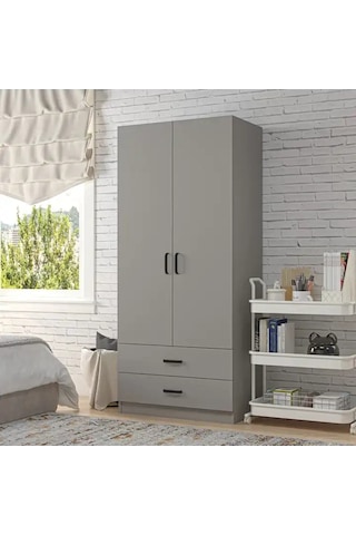 Yaman 80 Cm Luna 2 Kapaklı 2 Çekmeceli Elbise Dolabı - Gardırop Luna