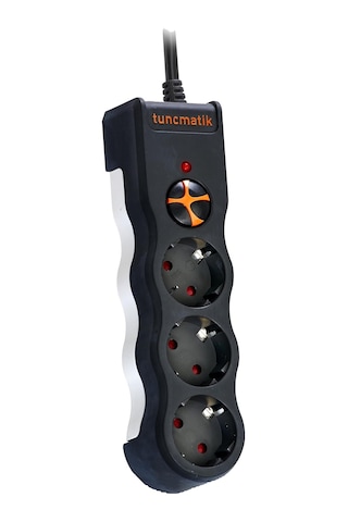 Tunçmatik TSK19010 Üçlü Kablolu Akım Korumalı Anahtarlı Priz 1.5 M Siyah