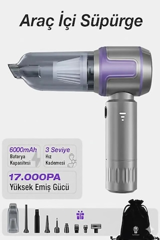 Jenerik Kablosuz Taşınabilir Araç İçi El Süpürgesi 17000pa Güçlü Vakum 4 Ü 1 Arada Çok Amaçlı Temizl