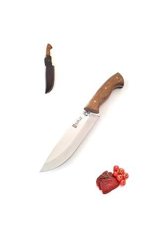 Kamp Mutfak Bıçağı Outdoor Bıçak Şef Bıçağı Patili İşlemeli Kılıflı Bıçak Kahverengi