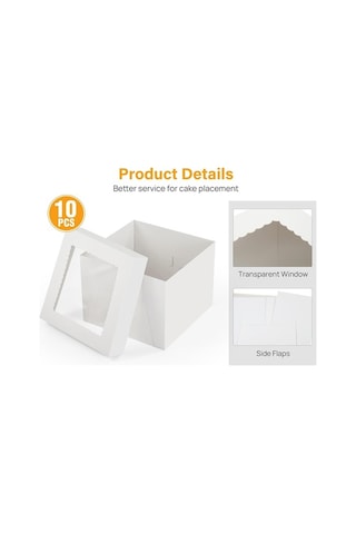 Maoyaya 10 Adet 10x10x8 İnç Pencereli Beyaz Kek Kutuları, Çok Katmanlı Kekler Ve Hediye İçin Kare Karton Kutu Beyaz