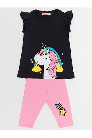 Denokids Unicorn Gücü Kız T-Shirt Tayt Takım Çok Renkli