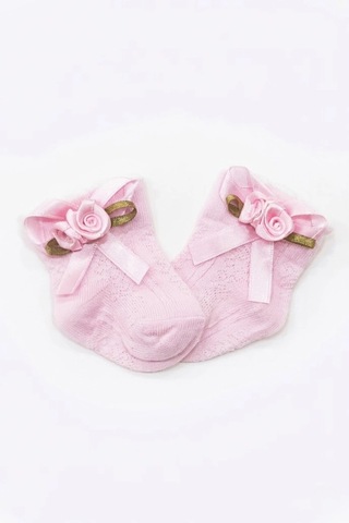 Cocole Socks Kız Çocuk Aksesuarlı Soket Çorabı Tekli Pamuklu Güllü Pembe Desenli