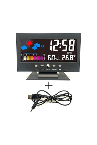 Hangfox Ev İçin Sesiyle Kontrollü Hava Durumu Saati 8082t - Renkli Ekran, Sicaklık Nem Ölçer, Usb İle Siyah Ev Alarm Saati Siyah