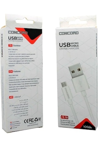 Concord C-321 2.1a 100cm Micro Data Ve Şarj Kablosu - Beyaz