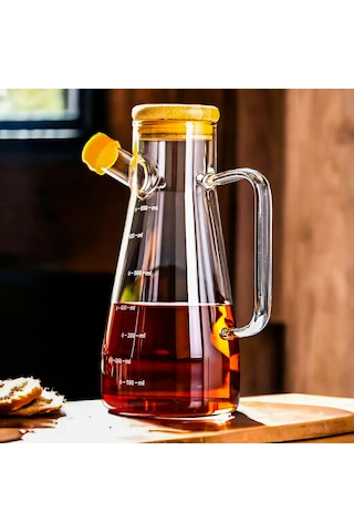 Yağdanlık Cam Şişe 900 Ml Bambu Vakumlu Kapak Ahşap Stantlı Tekli