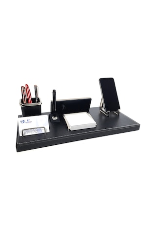 Akat Vip Deri Ofis Masa Üstü İsimlik Seti - Masa İsimliği Siyah