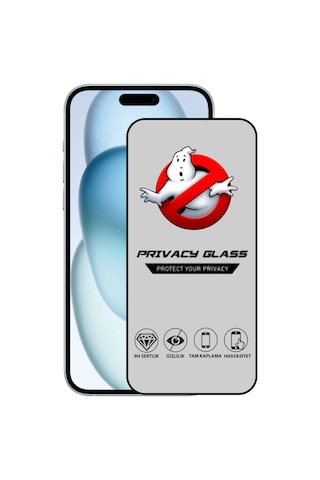 Apple iPhone Uyumlu 15 Plus Tam Kaplayan Privacy Hayalet Temperli Ekran Koruycu Cam