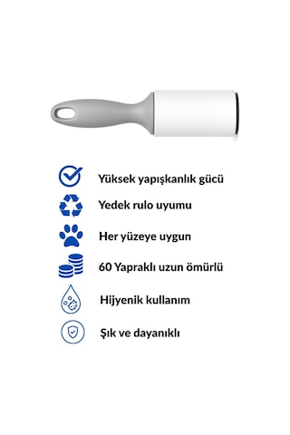 Yüksek Yapışkanlı Tüy Ve Leke Toplayıcı 60 Yapraklı Rulo, +8 Yedek Rulo