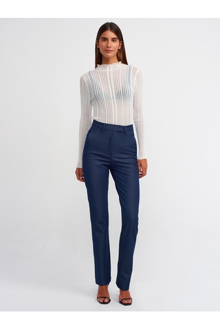 Dilvin Dik Yaka Fitilli Transparan Kazak Ekru