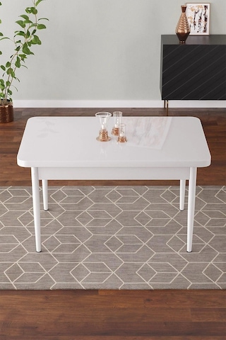 Vera 70x110 Mdf Beyaz Masa Metal Ayaklı Sabit Üst Kalite Mutfak Masası, Salon Masası,yemek Masası Beyaz Beyaz