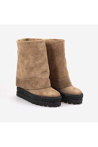 Kemal Tanca Hawen Angels Kadın Kauçuk Taban Hakiki Süet Deri Körüklü 12cm Gizli Dolgu Topuklu Bot 6400 Kahverengi