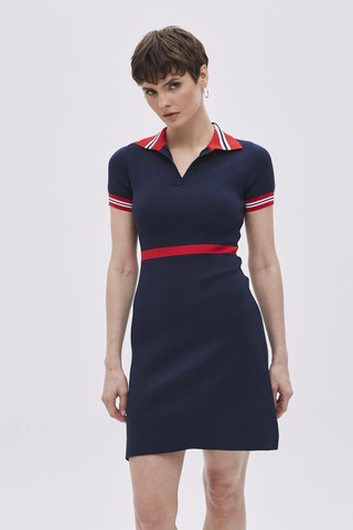 Sherin Lacivert Polo Yaka Straight Fit Triko Elbise-lacivert