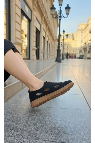 Geeta Ayakkabı Kadın Günlük Loafer Ayakkabı Çiçek Desenli Siyah