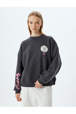 Koton Bugs Bunny Oversize Sweatshirt Bisiklet Yaka Arkası Baskılı Lisanslı Antrasit 5wal10172ık Antrasit