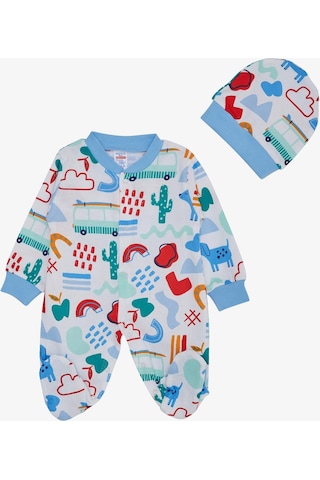 Breeze Erkek Bebek Patikli Tulum Desenli Köpekçik Baskılı 0-6 Ay, Beyaz-beyaz Beyaz