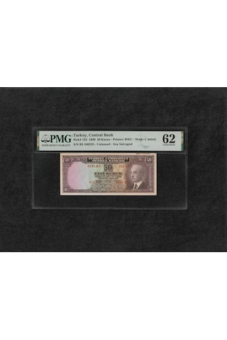 Pmg 62 Unc Çil Inönü Batan Gemi 50 Kuruş P 133 1930 S/n B3 2. Ems