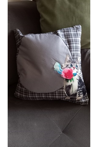 Kırlent Kılıf 43x43 Kedılı Gri