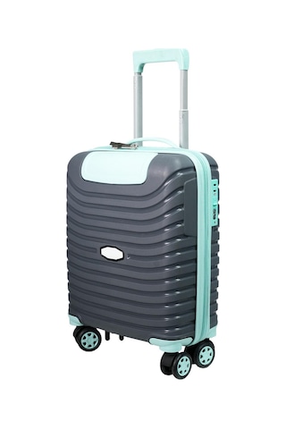 Pp Underseat Küçük Boy Gri-turkuaz Valiz 46x34x19 Cm 4 Tekerlek Şifreli Kilit Altın