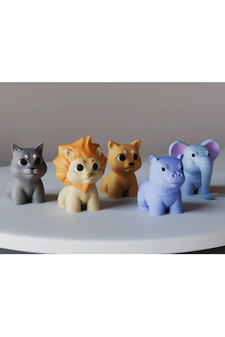 Renkli Mini Hayvan Figürleri Seti - Aslan, Kedi, Köpek, Fil, Su Aygırı Küçük Boy 5'li Paket