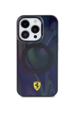 İphone Uyumlu 15 Pro Kılıf Ferrari Lisanslı Magsafe Uyumlu Transparan Renk Geçişli Iridescent Kapak Siyah