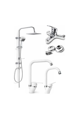 Köşe Borulu Full 4'lü Set Banyo - Lavabo - Mutfak Batarya Musluk Ve Robot Duş Diğer