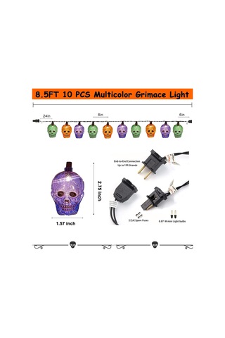Cadılar Bayramı Kafatası Işıkları, 8,5 Ft 10 Led Çok Renkli Hayalet Kafa Işıkları Su Geçirmez, Cadılar Bayramı Dekorasyon İskelet Işıkları Dış Mekan Kullanımı İçin Çok Renkli