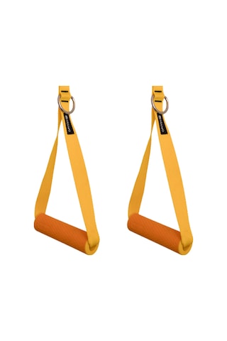 Rebuwo 3 Kademeli Ayarlanabilir Cable Cross Elciği 1 Çift - Turuncu Tutacaklı Sarı Fitness Ağırlık Çekiş / Reformer Egzersiz Aparatı 44cm