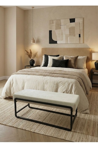 Elora Puf Bench - Baby Face Kumaş Metal Ayaklı Dikdörtgen Bench - Yatak Odası Salon Antre İçin Modern Tasarım - 120 Cm Bej