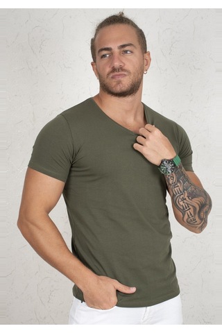 Deepsea Haki V Yaka Slim Fit Erkek Tişört 1801165 Haki