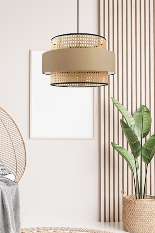 Bohem Trio Metal Kasalı Gerçek Rattan Ve Kahve Kumaş Salon Avize Üç Katlı Pasta Yatak Odası Sarkıt Kahverengi