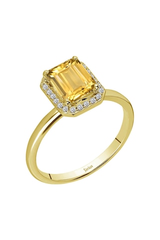 Sirius Pırlanta Ve Emerald Kesim Sitrin Tektaş Yüzük 0831R0035