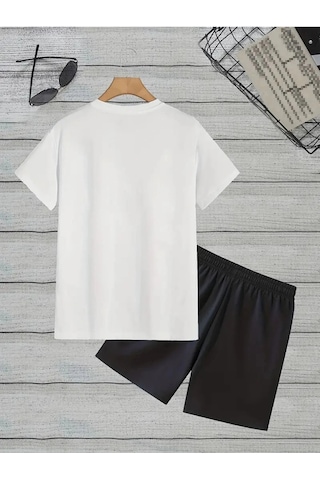 Startmore Erkek Beyaz''renkli Built Different Baskılı'' Basic Oversize T-shirt- Şort Takım Strup0000000000014 Beyaz
