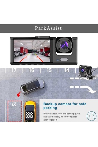 Buğz 1080p Wifi Full Hd Araç Içi Kamera Arka Ön Iç Kayıt 3 Kamera Gece Görüşlü Gsensör Geniş Açı