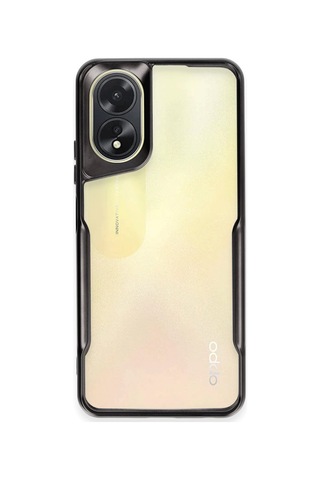 Oppo A38 Kılıf Metal Çerçeve Görünümlü Kırılmaz Boyi Kapak Siyah