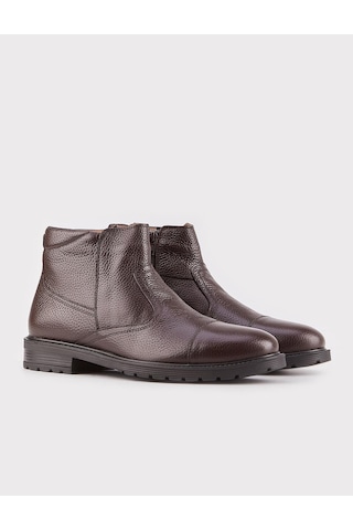 Cabani Hakiki Deri Fermuarlı Kahverengi Erkek Günlük Bot Kahverengi