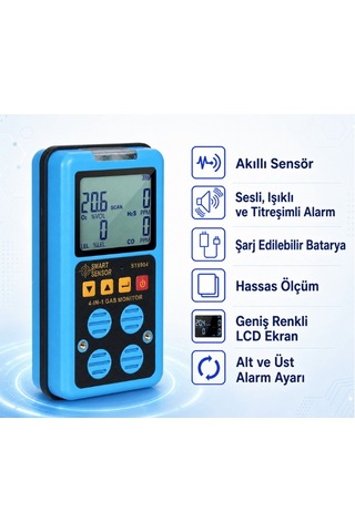 Smart Sensor St8904 Taşınabilir 4 Lü Gaz Dedektörü O₂, Co, H₂s Ve Lel