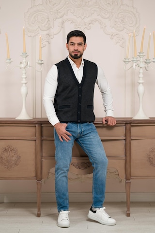 Woolen World Regular Fit Ön Cepli Kolsuz Bitik Desenli Triko Yelek Lacivert