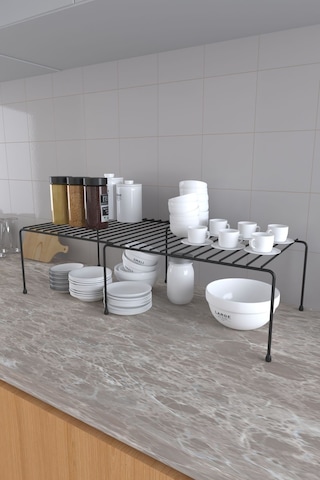 Eva Metal Tasarim Genişletilebilir Raf Ayarlanabilir Dolap Içi Düzenleyici Mutfak Düzenleyici Banyo Düzenleyici Siyah