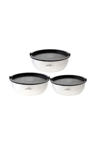 Globe Mat 3'lü Saklama Kabı, Gri, 18 20 24 Cm Siyah