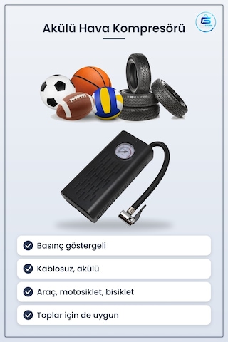 Taşınabilir Akülü Hava Kompresörü Elektrikli Lastik Şişirme Pompa
