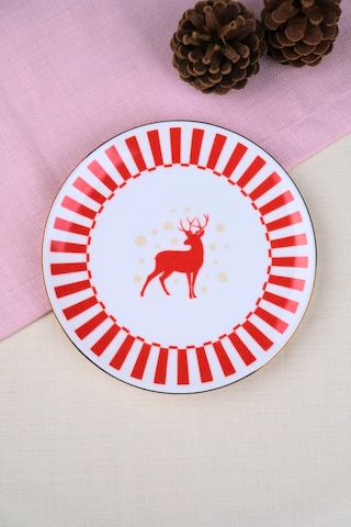 Tabak Evi Porselen Altın Yaldızlı Geyik Pasta Tabağı 20,50cm Tekli Çok Renkli